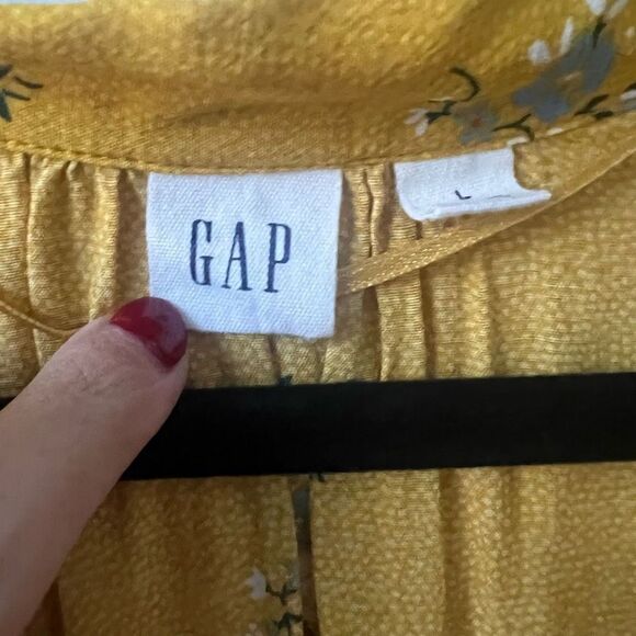 GAP Womens Short Sleeves V-Neck High Low Hem Floral Yellow Blouse Size Large - Picture 5 of 10